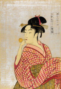 Young Lady Blowing on a Poppin by Kitagawa Utamaro
