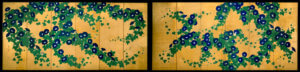 Asagao-zu Byōbu Morning Glories Folding Screens by Suzuki Kiitsu
