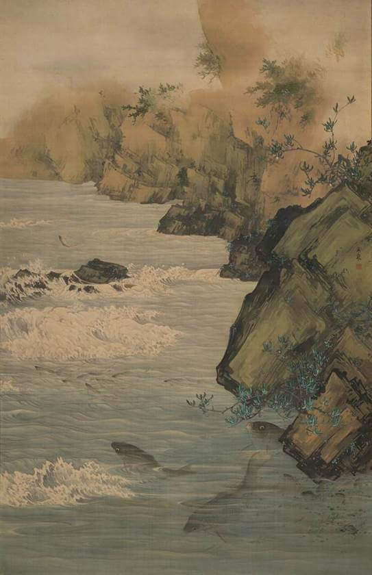 Hozugawa Tan-en Yūrin (Figure of swimming fishes in rift of Hozugawa River) by Mochizuki Gyokusen (望月玉泉)