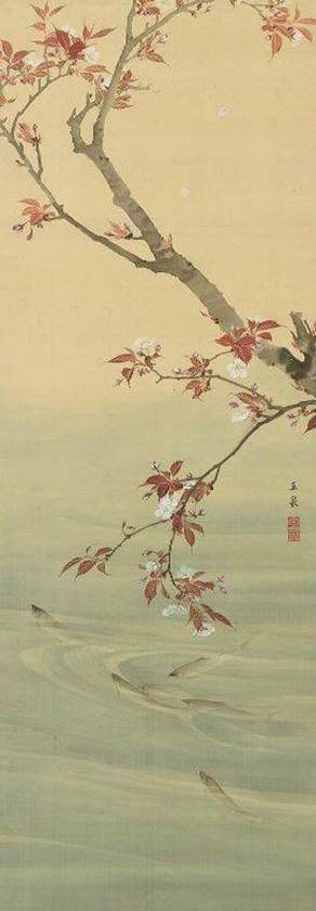 Ōka Ayuzu (Figure of sweetfishes swimming underneath cherry blossoms )by Mochizuki Gyokusen (望月玉泉)