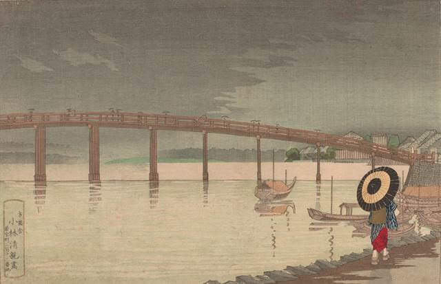 View of Tokyo's Shin-Ōhashi Bridge in Rain by Kobayashi Kiyochika