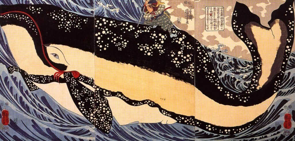 Miyamoto Musashi and a giant whole by Utagawa Kuniyoshi