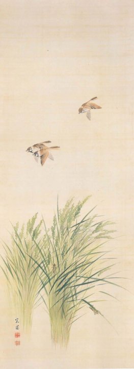 “Inaho Suzume-zu (Ears of Rice Plant and Sparrows)” by Nishiyama Kan-ei