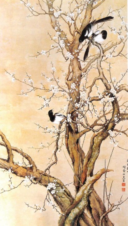 Ume-ni Kasasagi (Plum and Magpie) by Kaneshige Ankō