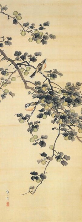 Small birds on Green Plum Tree by Murase Sōseki