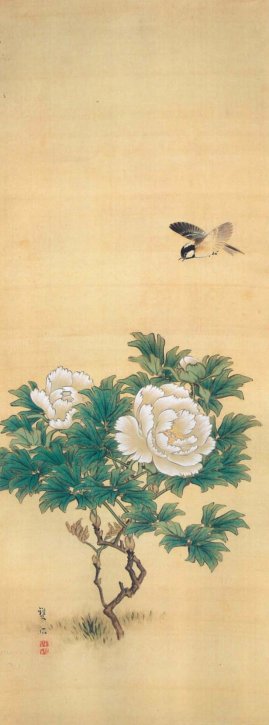 White Peonies and a Coal Tit by Murase Sōseki