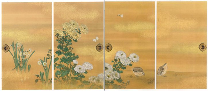 Chrysanthemum and Quails by Murase Gyokuden