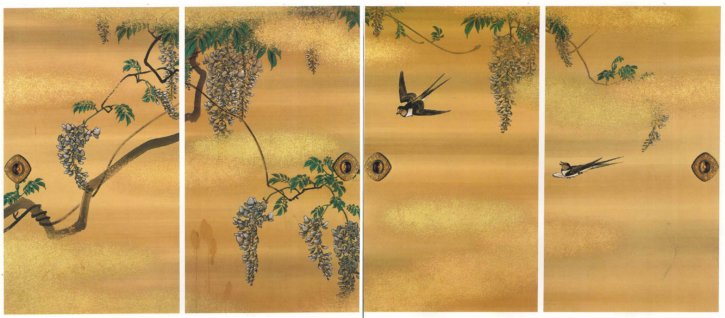 Wisteria and Swallows by Murase Gyokuden