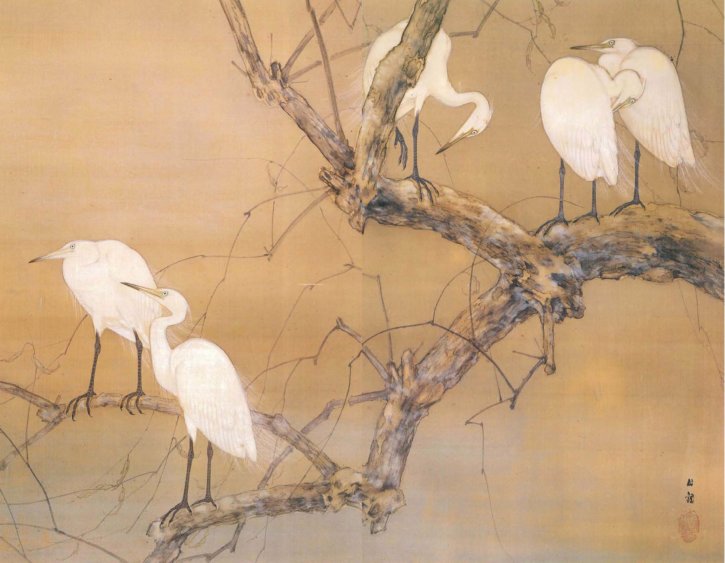 Willow Tree & Egrets by Watanabe Kōkan