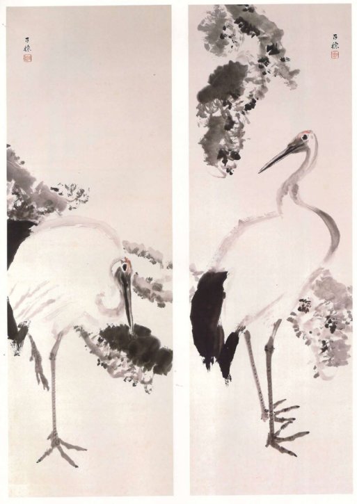 Pine and Crane by Hirafuku Hyakusui