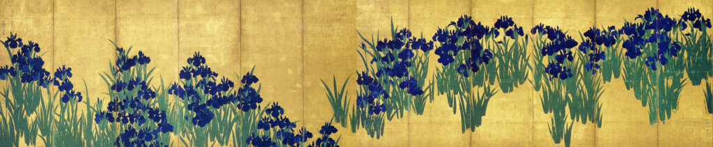 "Kakitsubata-zu Byōbu, Irises Painting Folding Screen" by Ogata Kōrin