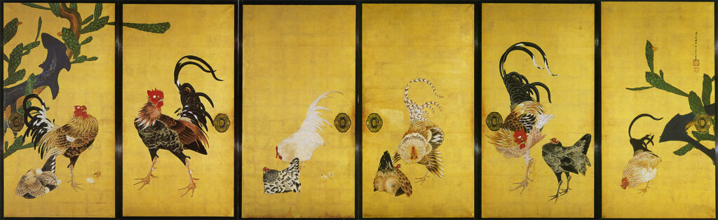 'Painting of Cactuses and Chickens', Sliding Doors by Itō Jakuchū